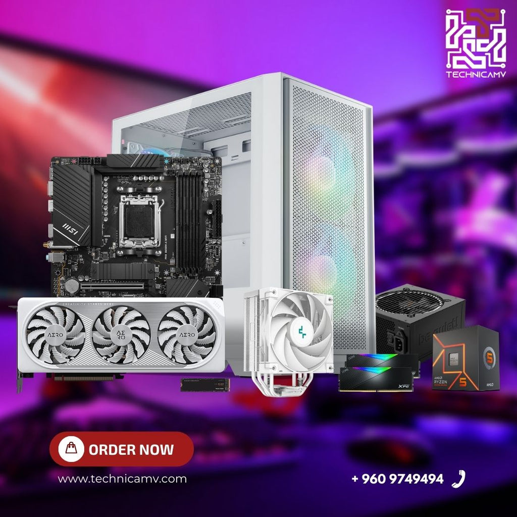 WHITE Custom Built PC - AMD Ryzen 5 7600, RTX 4060, 32GB RAM, 1TB SSD, AIR COOLED