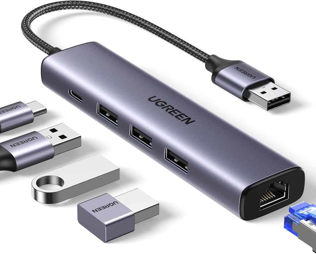 UGREEN 5 in 1 USB A Hub Ethernet RJ45 Port LAN Network Adapter USB A 3.0 Type C Docking Station