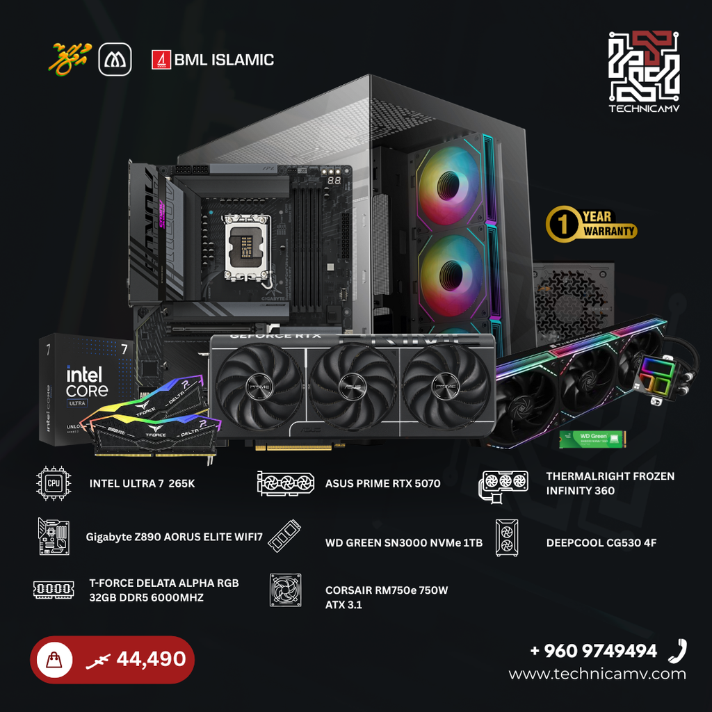 Custom Built PC – Intel Core Ultra 7 265K, RTX 5070, 32GB DDR5, 1TB NVMe, Liquid Cooled
