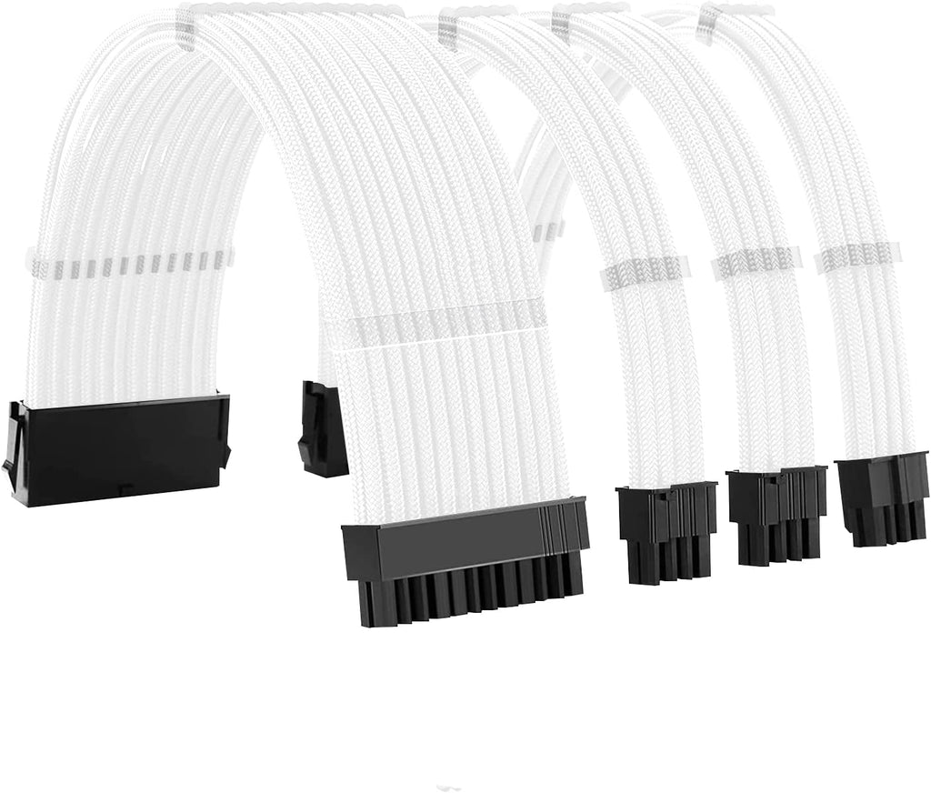 White Sleeved Cables 30CM PSU Extension Cable Kit
