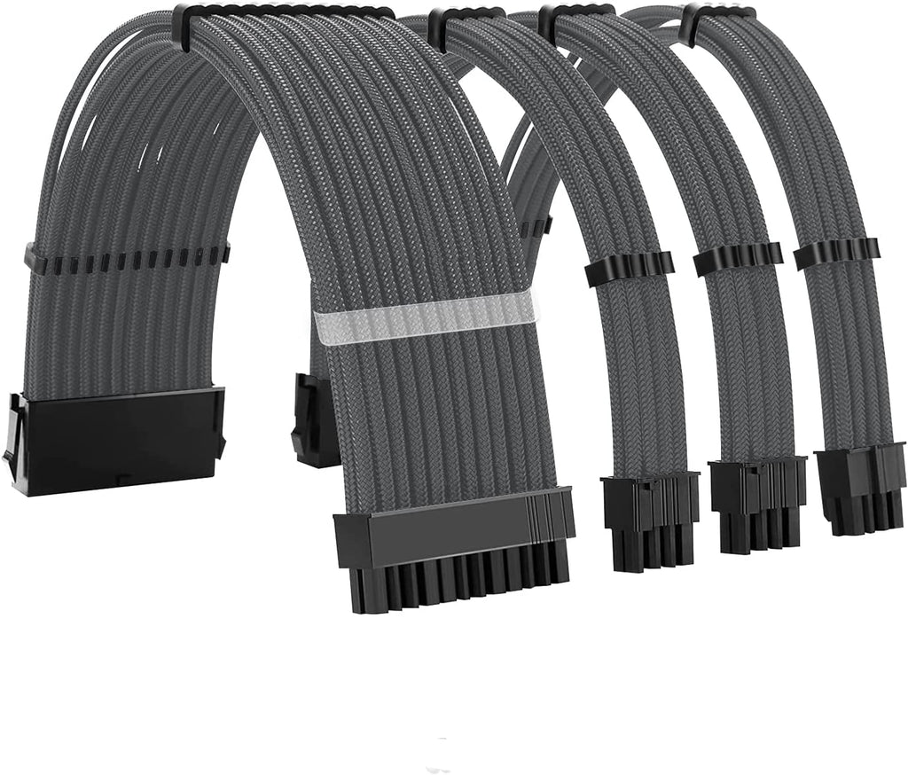 Titanium Grey Sleeved Cables 30CM PSU Extension Cable Kit